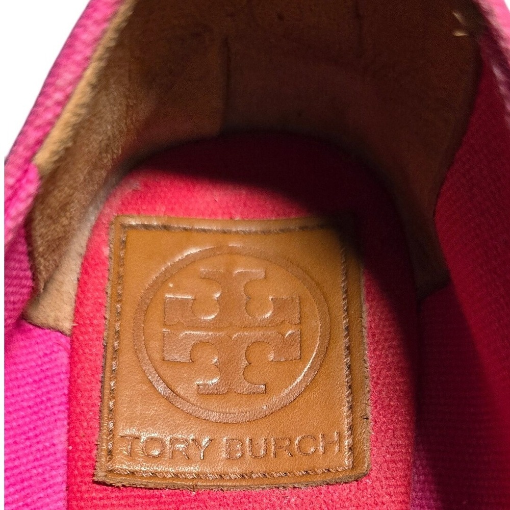 Tory Burch Womens Pink Red Canvas Espadrille Wedge Sandals Size 8.5 B Made Spain - Picture 5 of 8